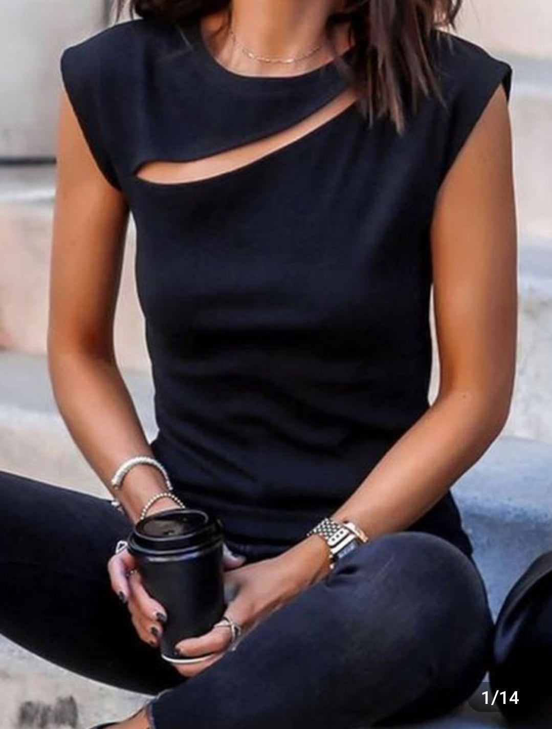 Black Open Cut Out Neckline