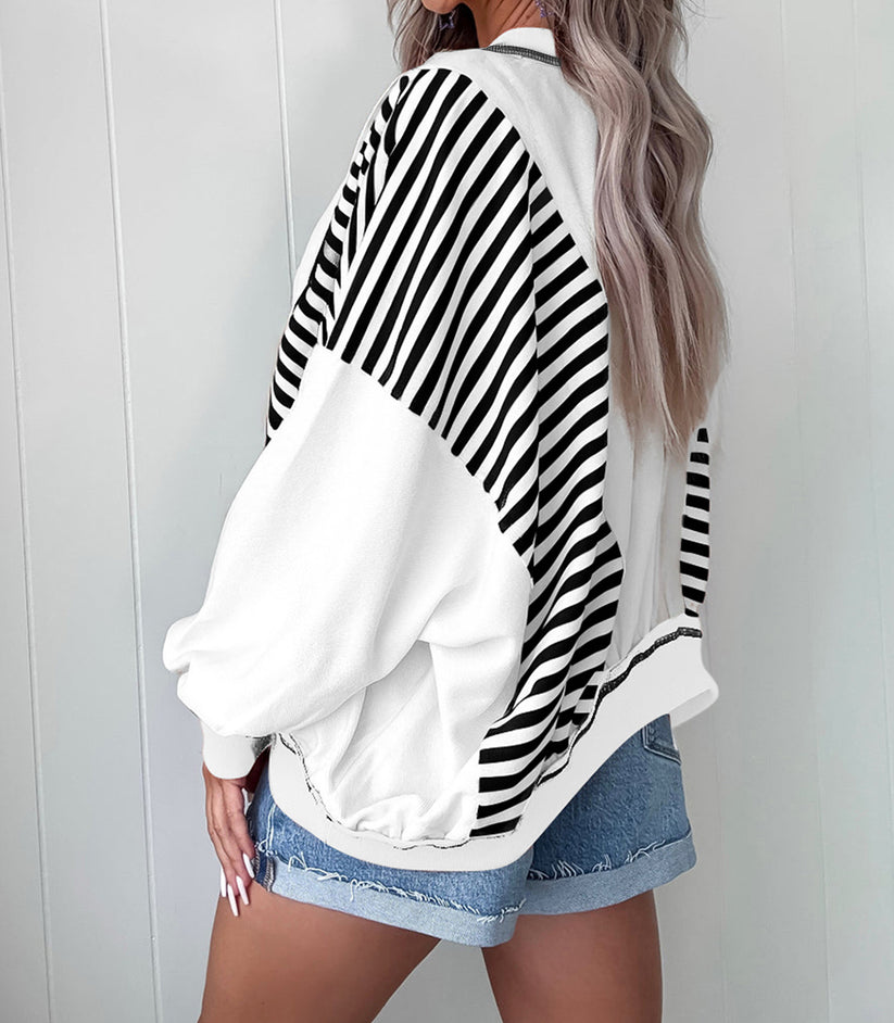 White Red Stripes Oversized Striped Sweatshirt