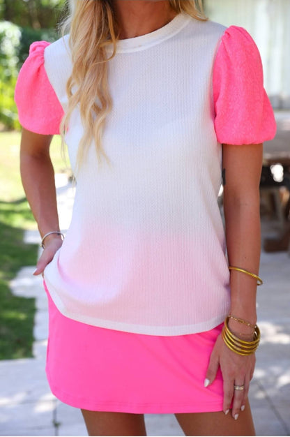 Jess Lea Textured White & Pink Short Sleeve