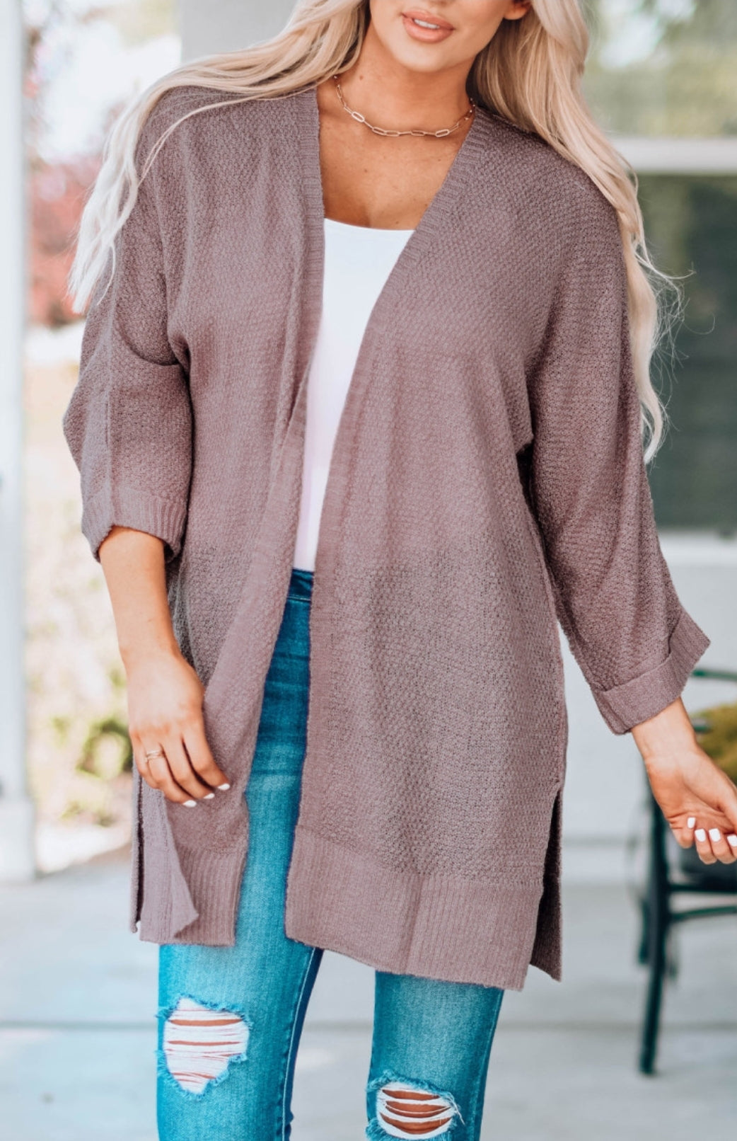 Lightweight Dusty Mauve Open Cardigan