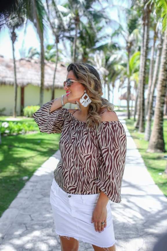 Jess Lea Brown Zebra Print Cold Shoulder Top