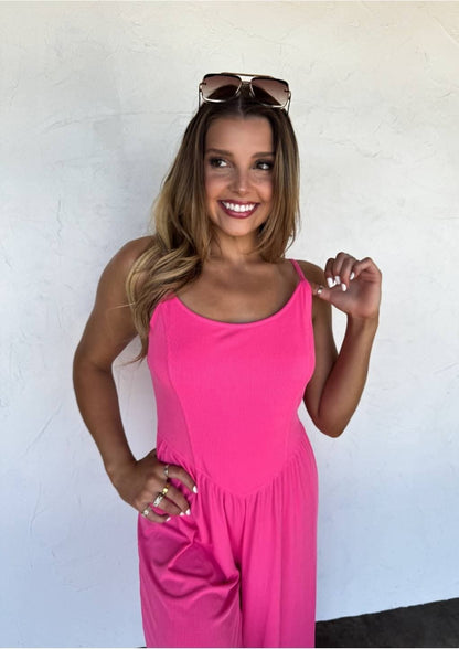 Blakeley Spaghetti Strap Wide Leg Romper Jumpsuit