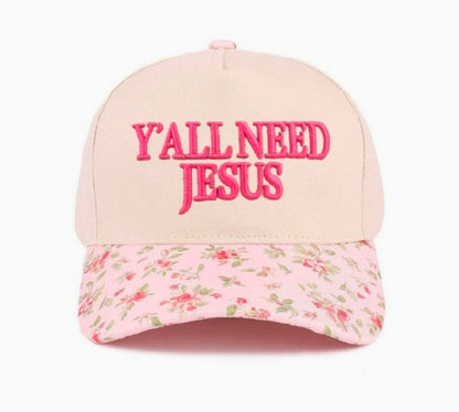 Y'ALL NEED JESUS TWO-TONE CANVAS COTTON Cap Hat
