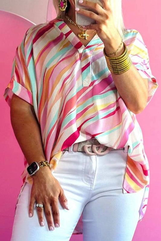 Colorful Abstract Hi-Low Hem Short Sleeve