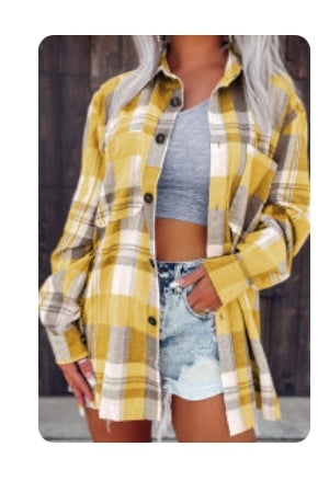 Yellow Plaid Button Down Shacket