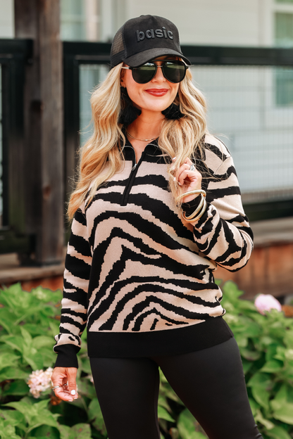 Jess Lea Zebra Quarter Zip Pullover Sweater