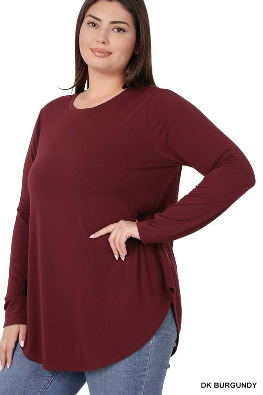Zenana Burgundy Round Neck Long Sleeve Top
