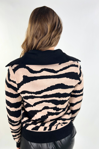 Jess Lea Zebra Quarter Zip Pullover Sweater