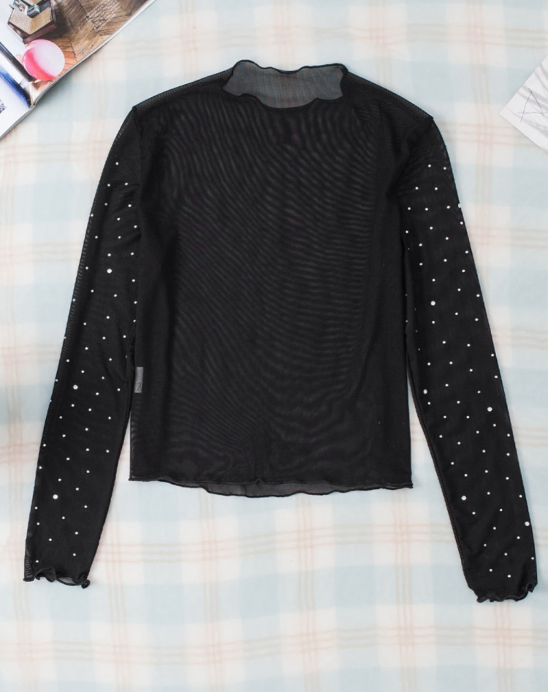 Black Sheer Long Sleeve with Rhinestones