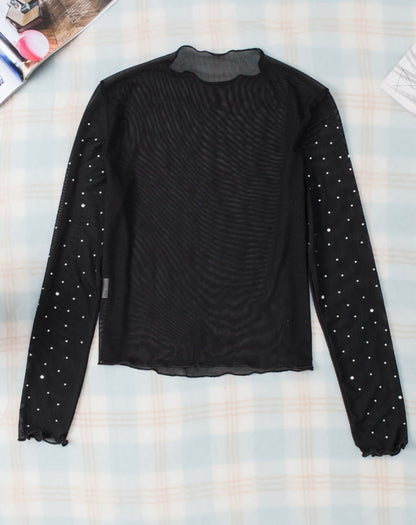 Black Sheer Long Sleeve with Rhinestones
