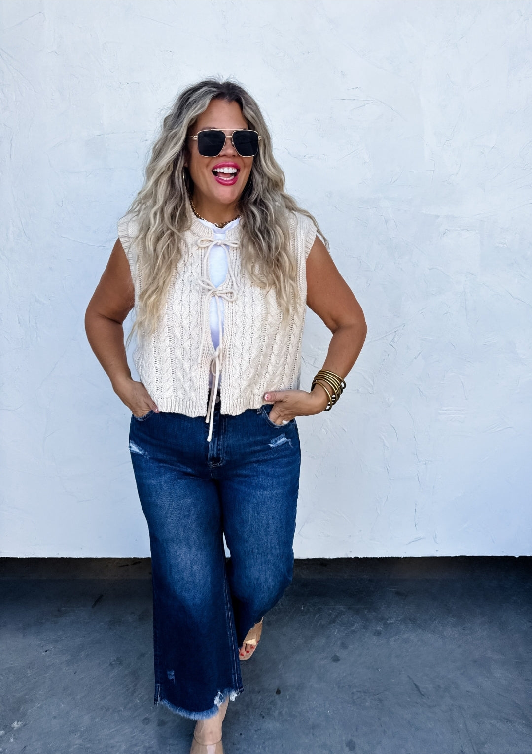 Blakeley Beige Front Tie Sweater Vest