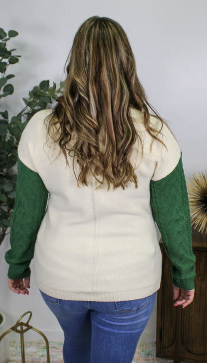 Cream Green Khaki Colorblock Sweater