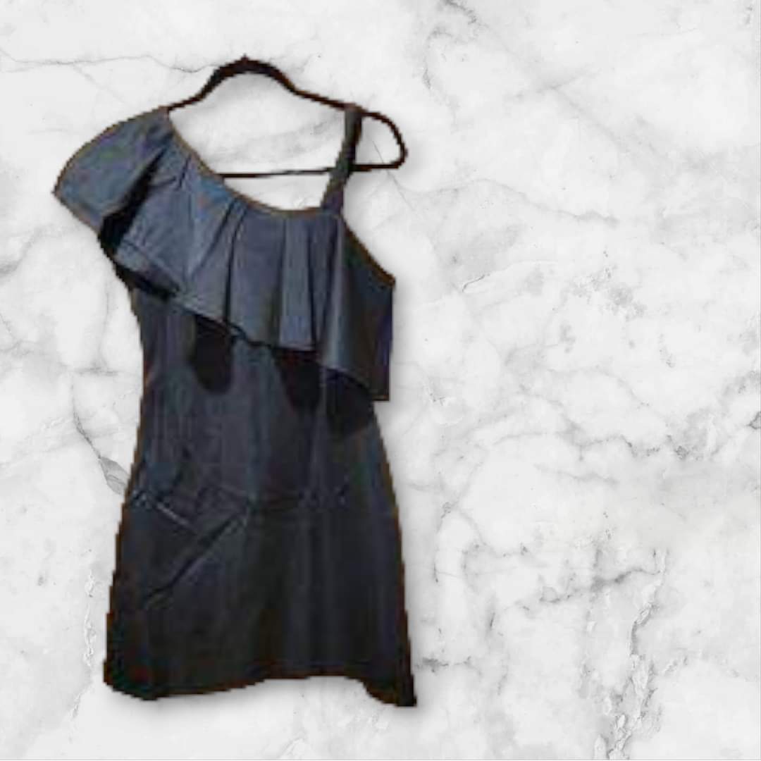 Black Ruffled One Shoulder Mini Dress