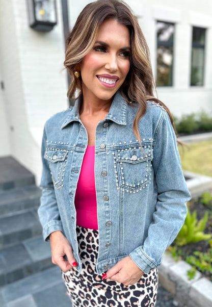 Jess Lea Light Wash Blue  Denim Jacket Rhinestone Embellishments