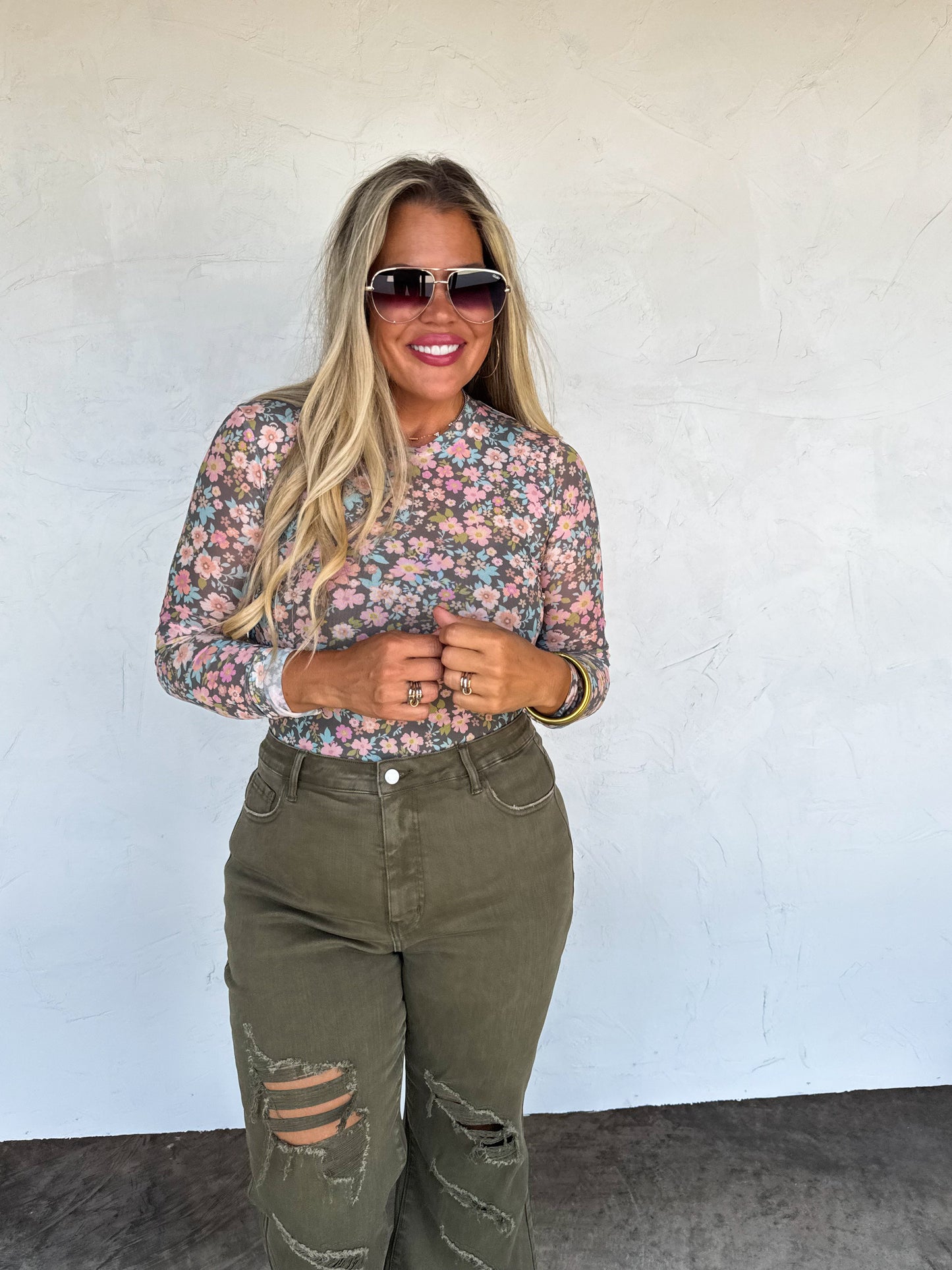 Blakeley Floral Blooms Mesh Sheer Long Sleeve