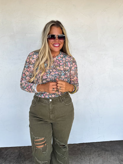 Blakeley Floral Blooms Mesh Sheer Long Sleeve