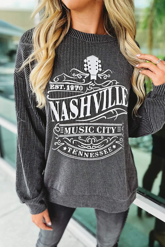 Dark Gray Ribbed Nashville Long Sleeve