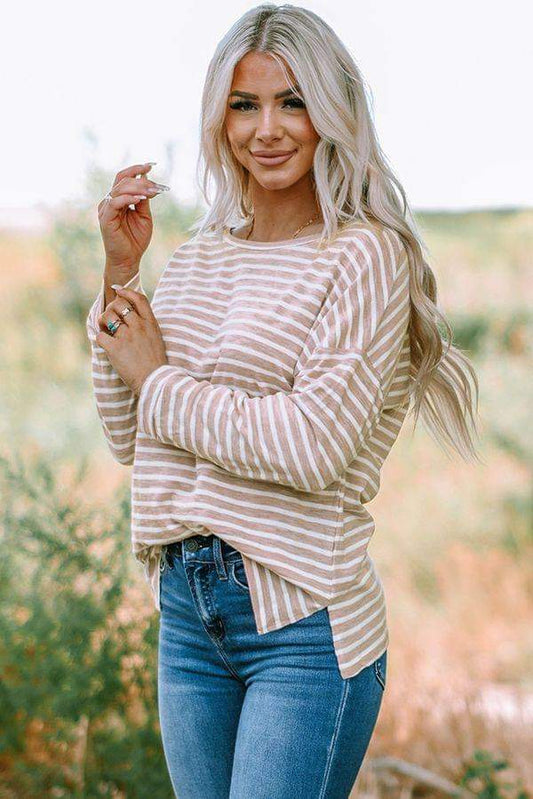 Pink White Striped Long Sleeve Top