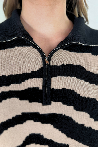 Jess Lea Zebra Quarter Zip Pullover Sweater