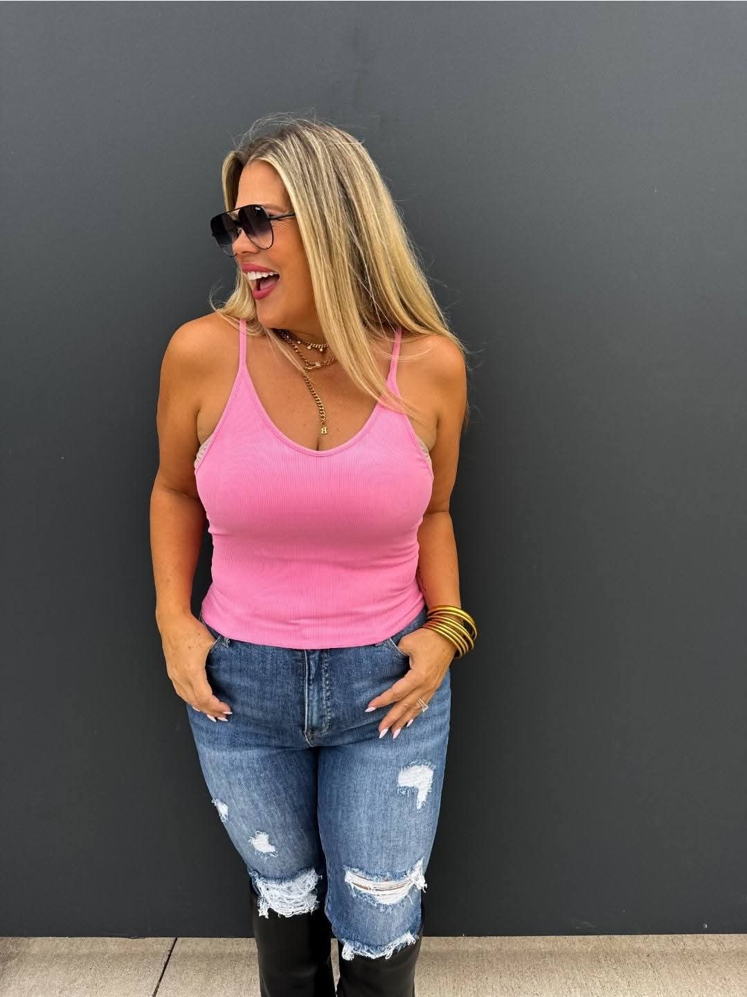 Blakeley Pink Ribbed Tank Spaghetti Straps