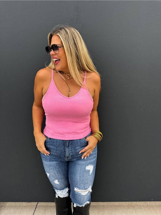 Blakeley Pink Ribbed Tank Spaghetti Straps
