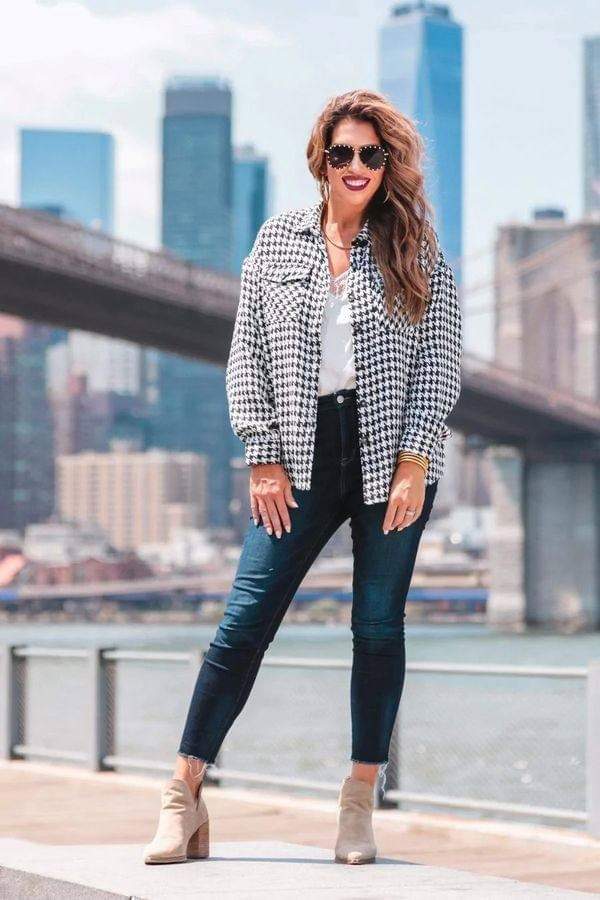 Jess Lea Black White Houndstooth Button Down Shacket