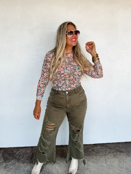 Blakeley Floral Blooms Mesh Sheer Long Sleeve