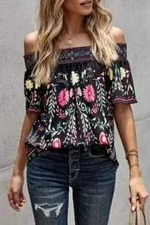 Black & Floral Off Shoulder Top