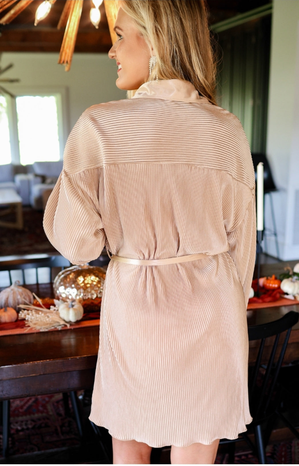 Jess Lea Neutral Pleated Shirt Dress