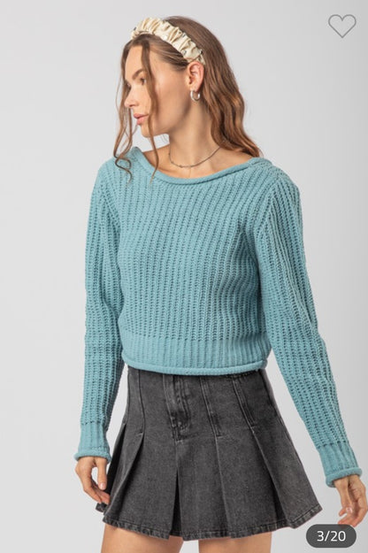 Very J Sweater with Lace Up Back