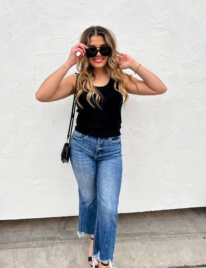 Blakeley Medium Wash Denim Non-distressed Cropped Raw Hem Jeans