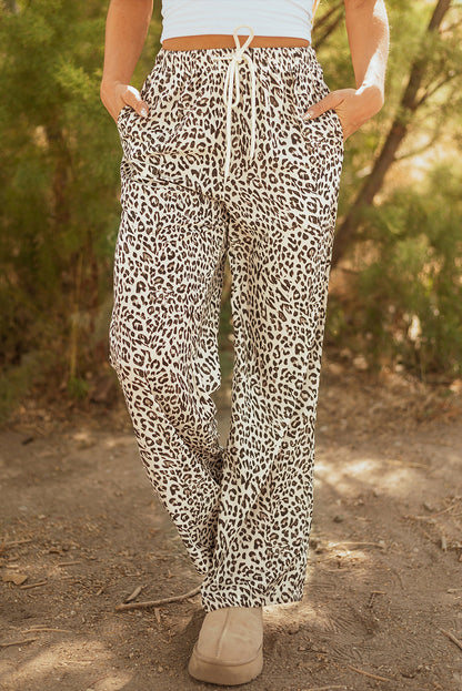 Straight Leg Leopard Drawstring Lounge Pants