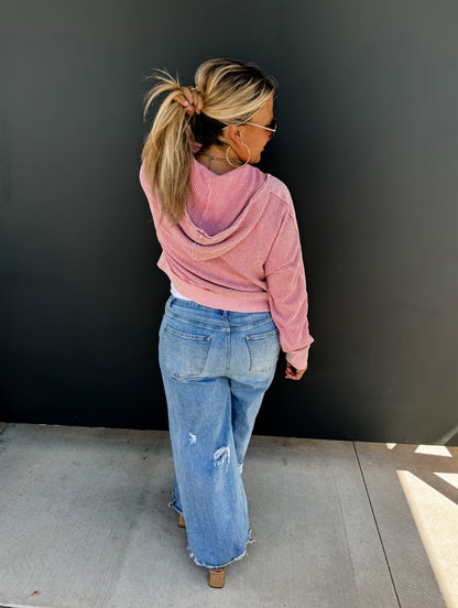 Blakeley Pink Mineral Wash Zip Up Hooded Sweatshirt