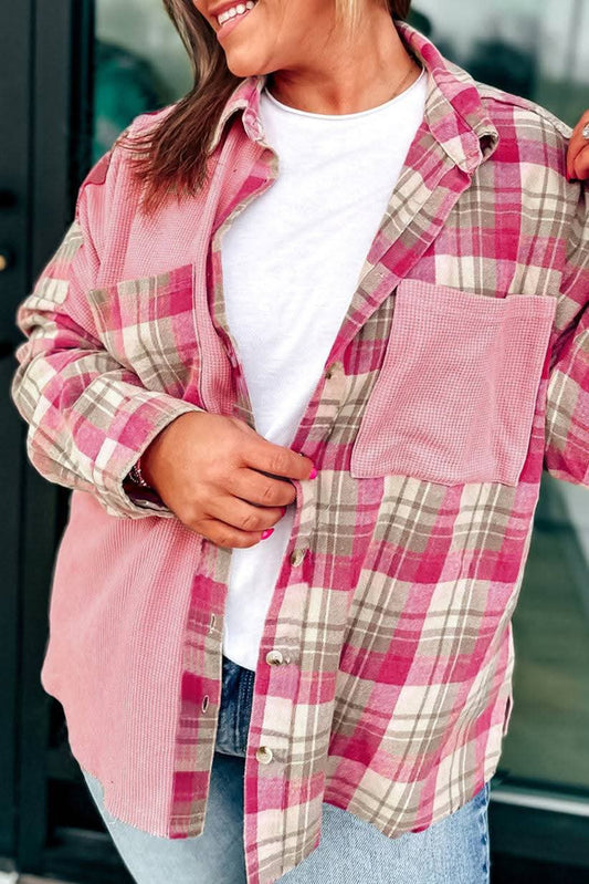 Pink Plaid Shacket Button Up Top