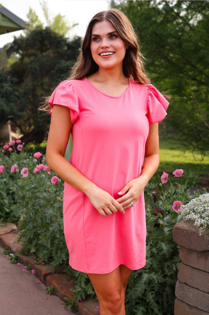 Jess Lea Pink Short Flutter Sleeve Dress