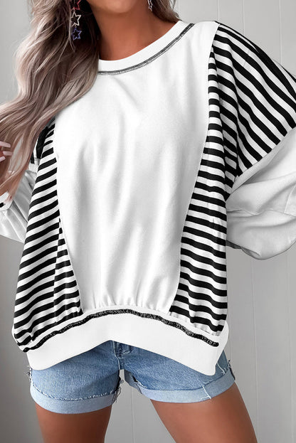White Red Stripes Oversized Striped Sweatshirt