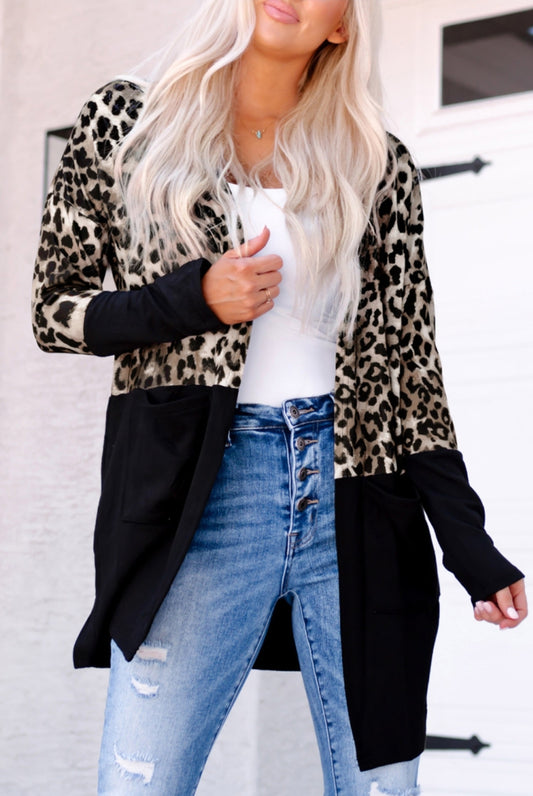 Black & Leopard Lightweight Open Cardigan