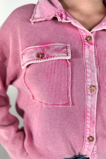 Jess Lea Pink Waffle Button Down Shacket
