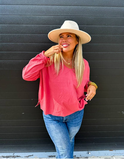 Blakeley Rusty Rose Slouchy Boyfriend Long Sleeve Top