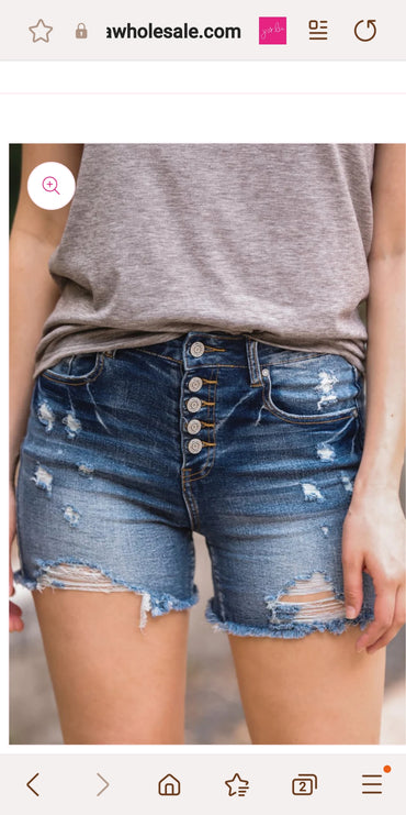 Plus Jess Lea Multi Button Distressed Denim Shorts Raw Hem