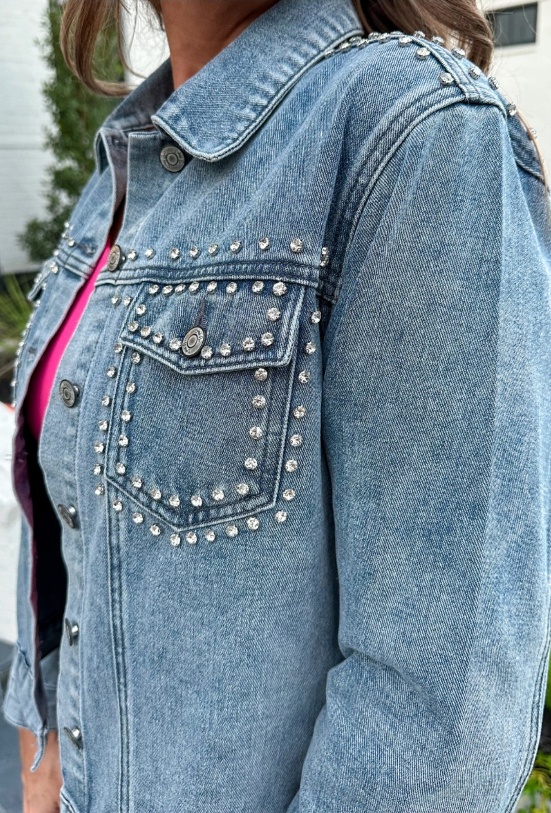 Jess Lea Light Wash Blue  Denim Jacket Rhinestone Embellishments