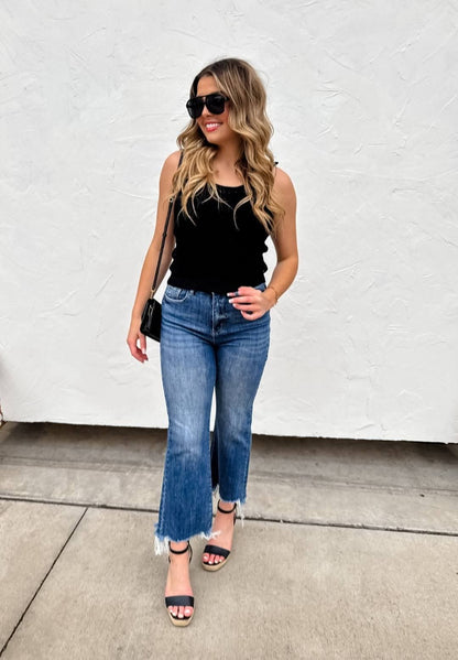 Blakeley Medium Wash Denim Non-distressed Cropped Raw Hem Jeans