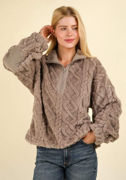 Very J Mocha Half Zip Pullover