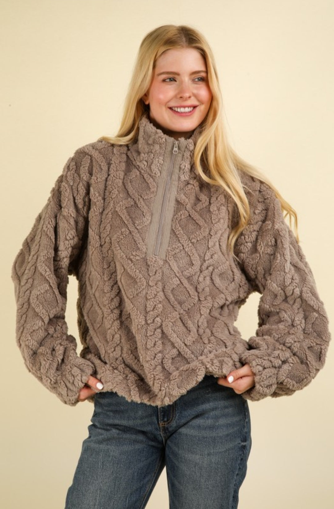 Very J Mocha Half Zip Pullover