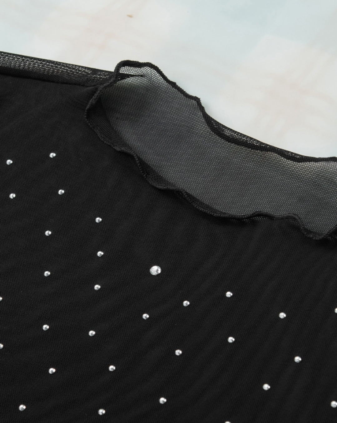 Black Sheer Long Sleeve with Rhinestones