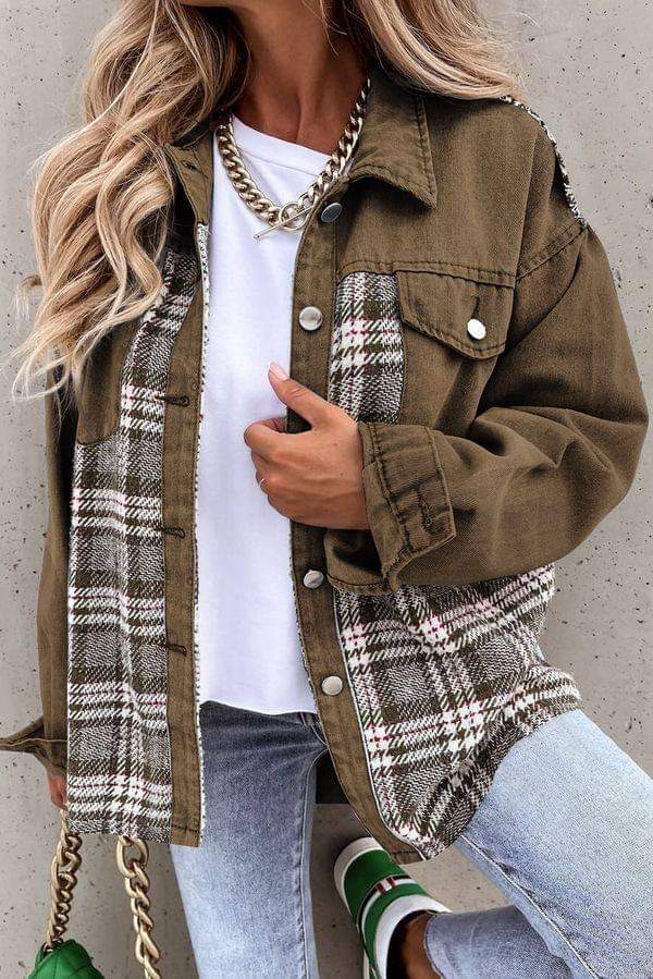 Brown Denim & Plaid Jacket