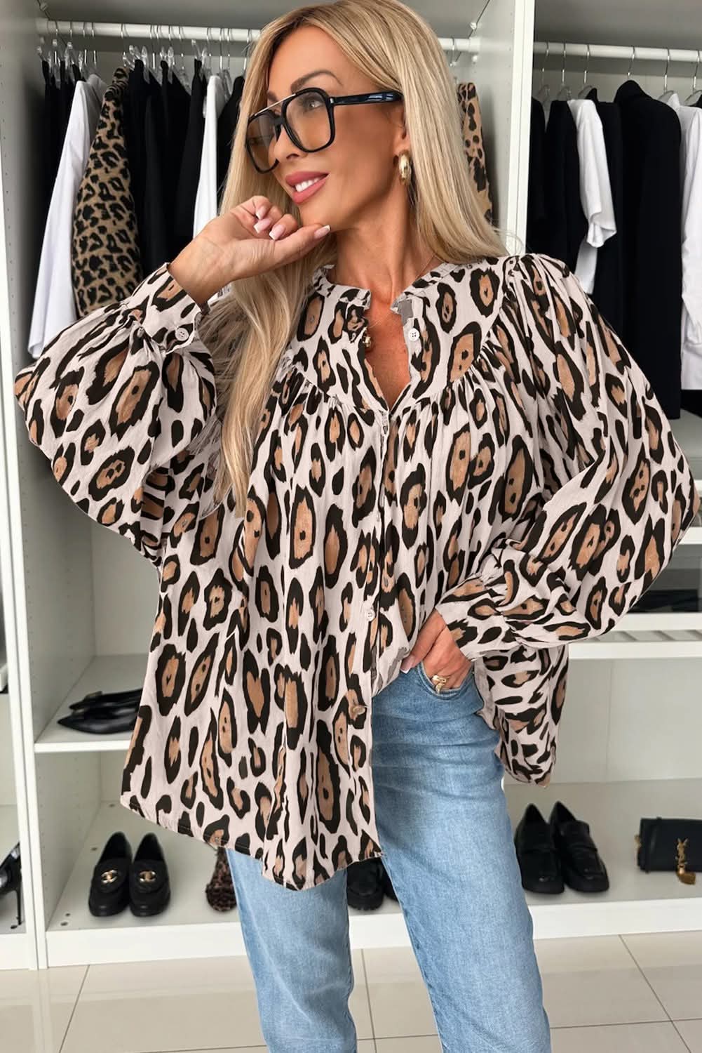 Leopard Print Button Down Blouse