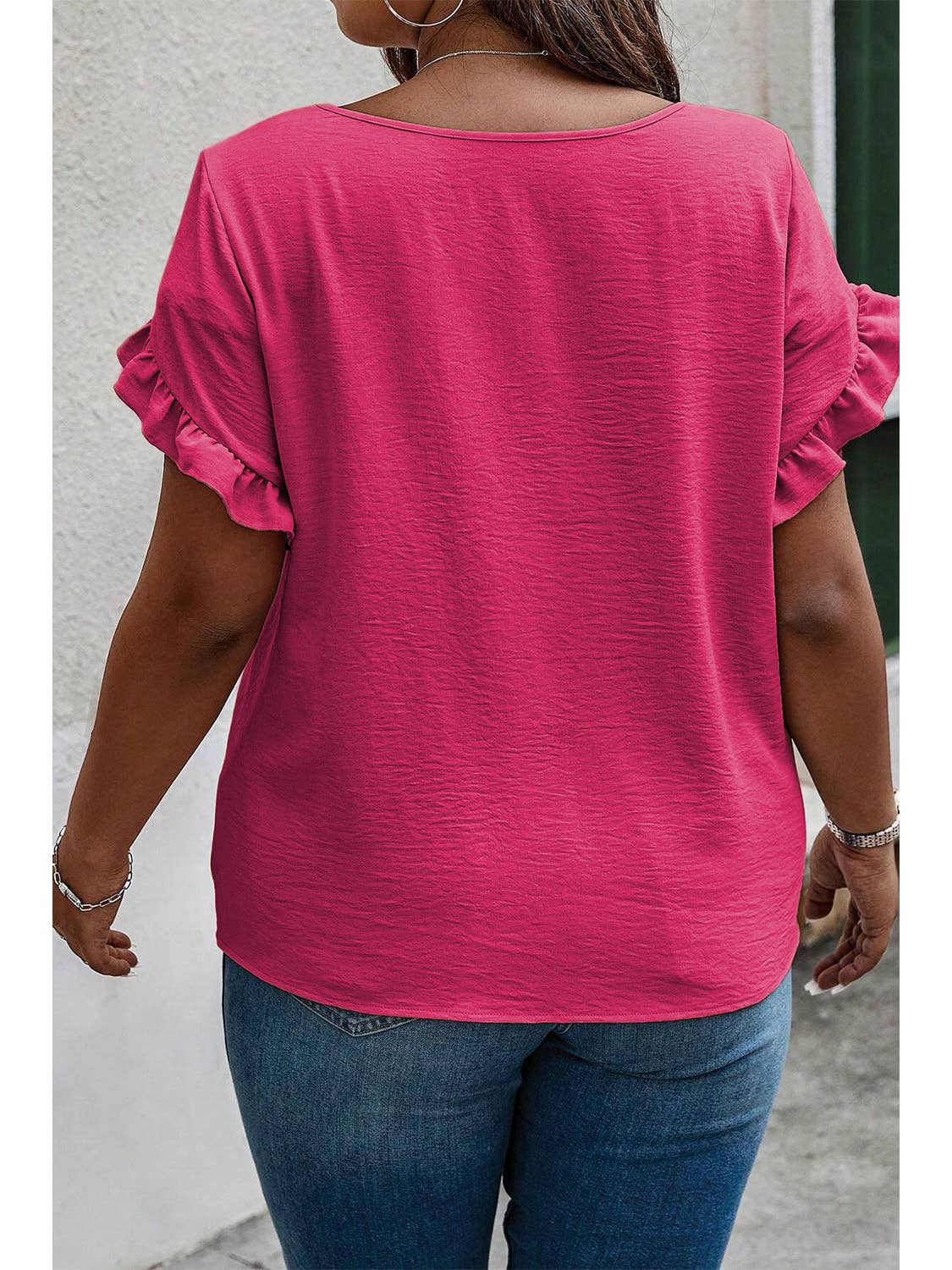 Plus Pink Ruffled Short Sleeve Top