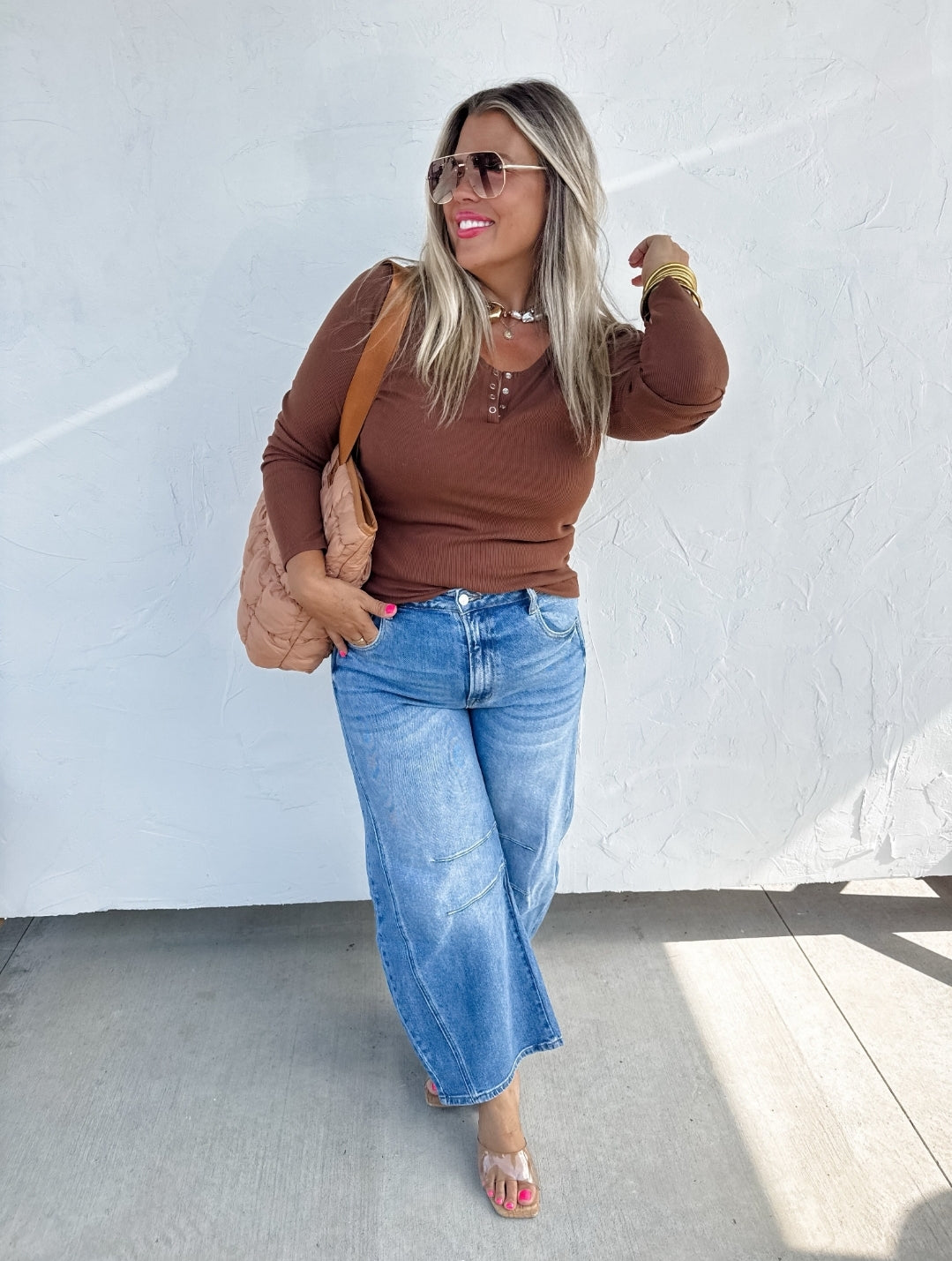 Plus Blakeley Ribbed Henley Long Sleeve Top