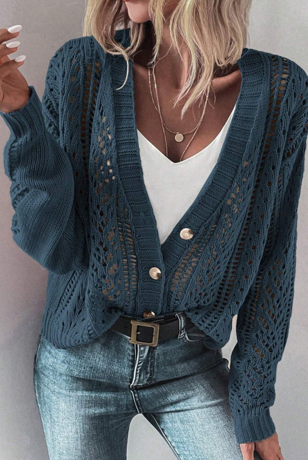 Blue Button Down Cardigan Sweater